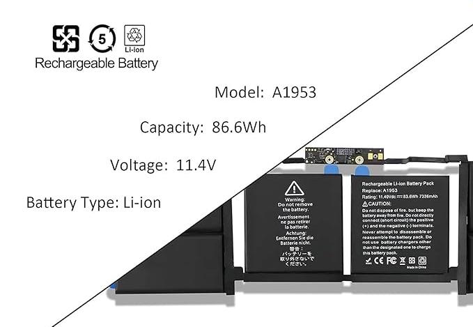 Battery A1953 for MacBook 15'' A1990 (2018-2019)  compatible